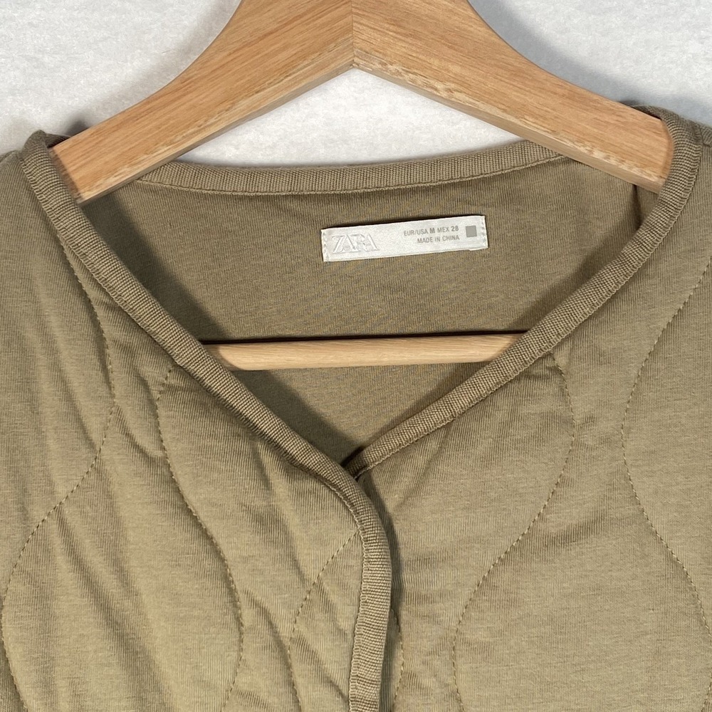 Zara Quilted Liner Jacket Womens Medium Tan Button Up Casual Minimalist - Picture 2 of 11